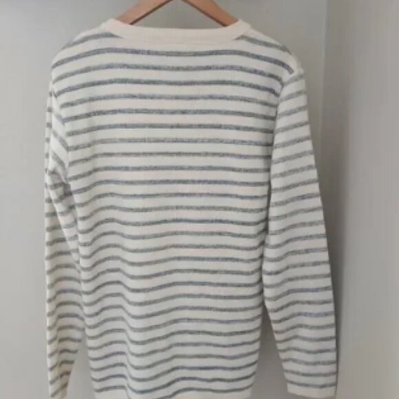 S.N.S. Herning 100% Virgin Wool Sweater Size Large Gray Cream Stripe Nautical - Picture 8 of 13